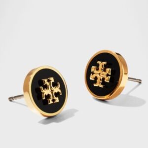Tory Burch Gold and Black Round Stud Earrings